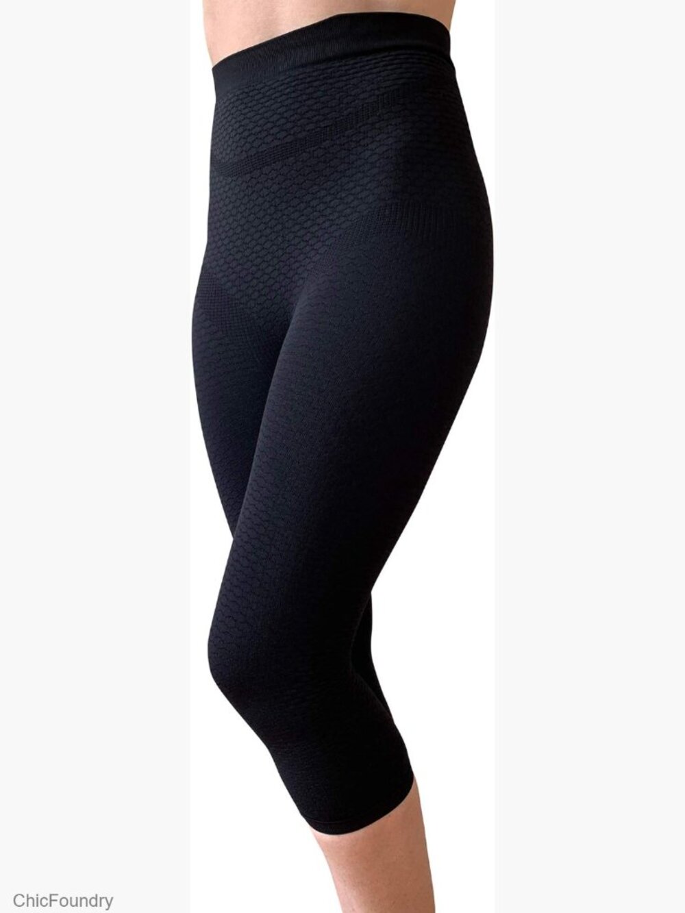 High Waist Compression Capri Leggings with Massaging Knit for Support